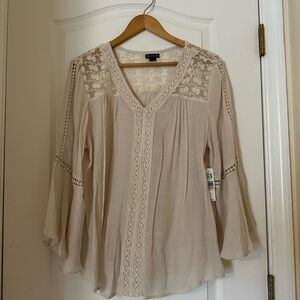 New Directions Cream Embellished 3/4 Sleeve Blouse